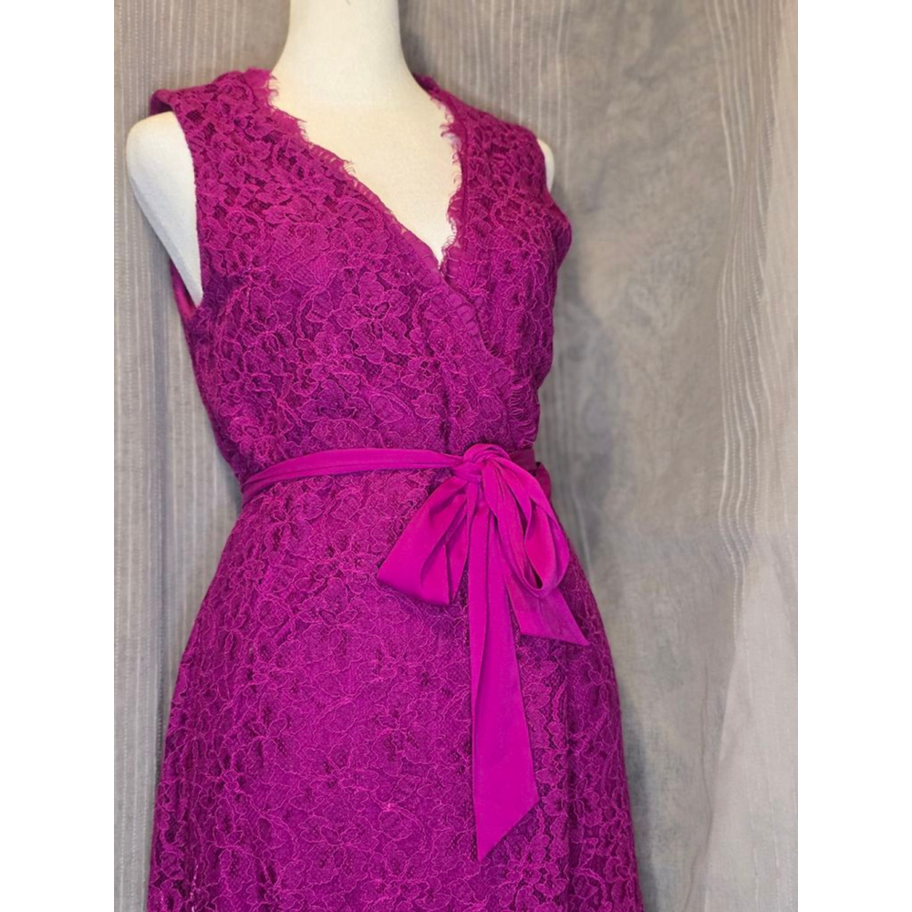 Vintage DIANE VON FURSTENBERG Fuchsia Lace Wrap Dress Size 12